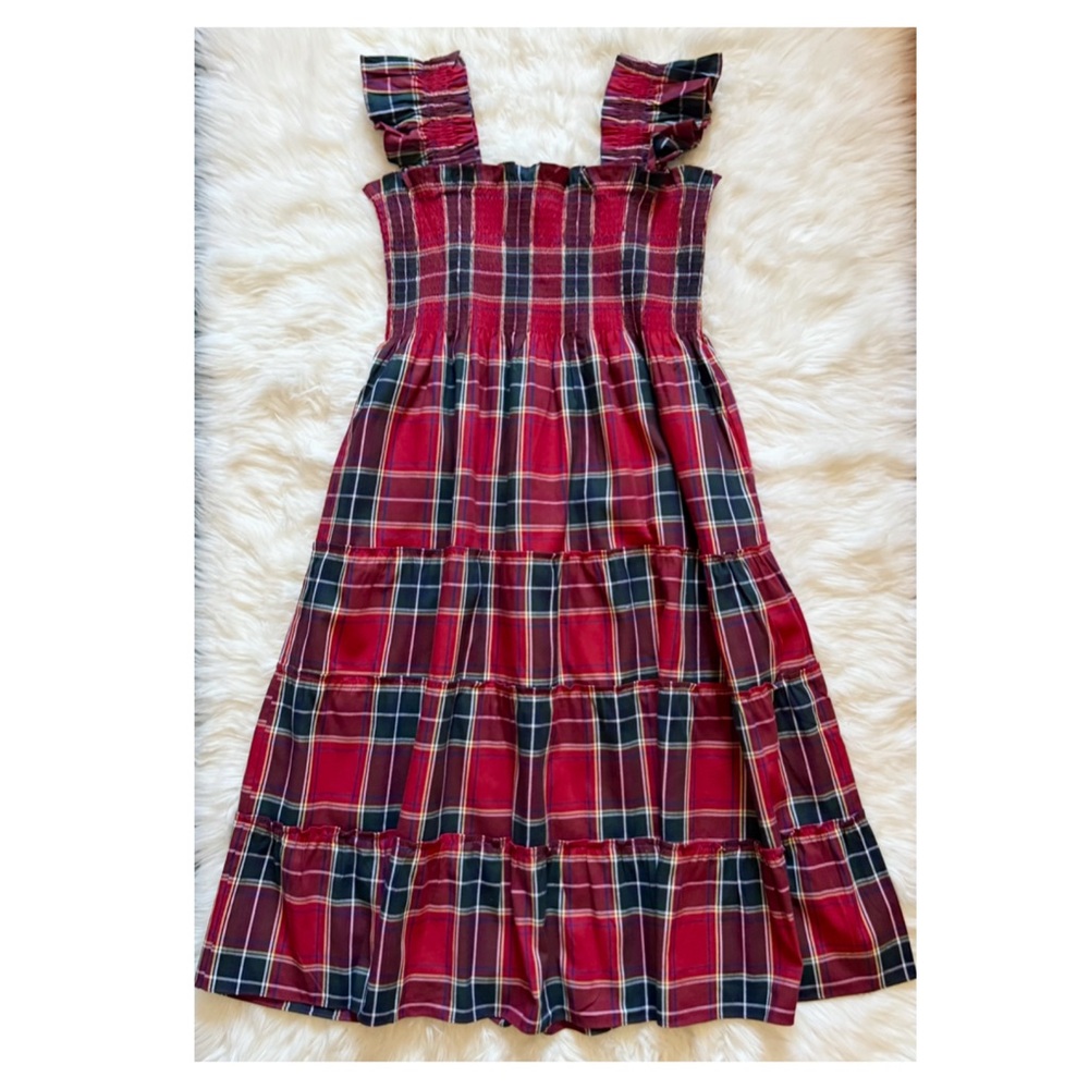 New! HILL HOUSE Ellie Nap Plaid Midi Dress in Red Tartan - Picture 9 of 12